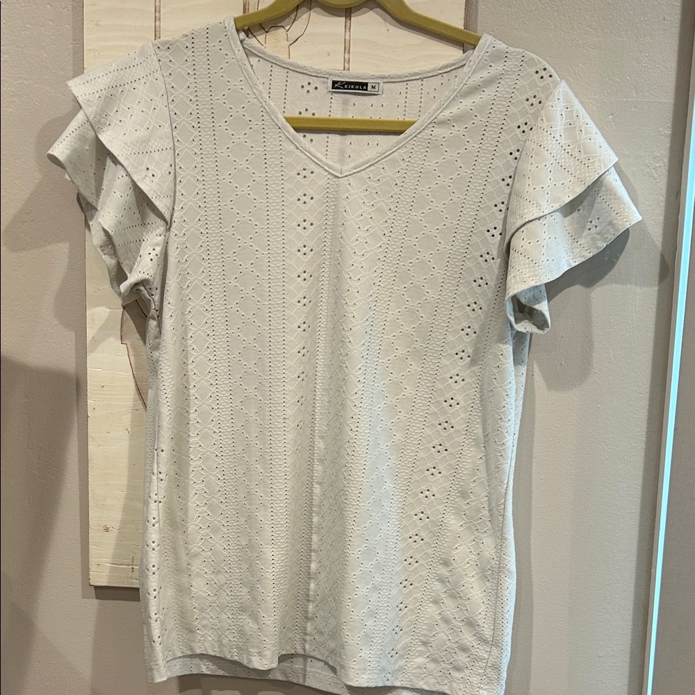 White Women's Cream Eyelet Short Sleeve Top